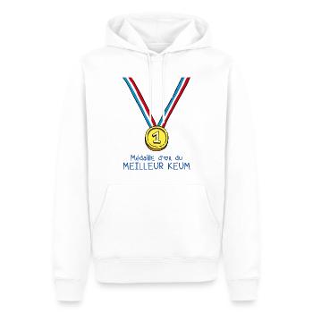 T-shirt Médaille d'or du meilleur keum - Sweat à capuche Premium bio Homme - blanc - Devant - Nico (187cm)