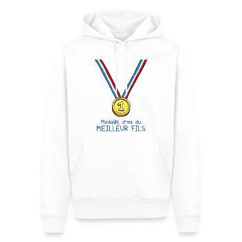T-shirt Médaille d'or du meilleur fils - Sweat à capuche Premium bio Homme - blanc - Devant - Nico (187cm)