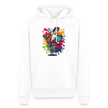 Skateboard avec des touches de couleur - Sweat à capuche Premium bio Homme - blanc - Devant - Nico (187cm)