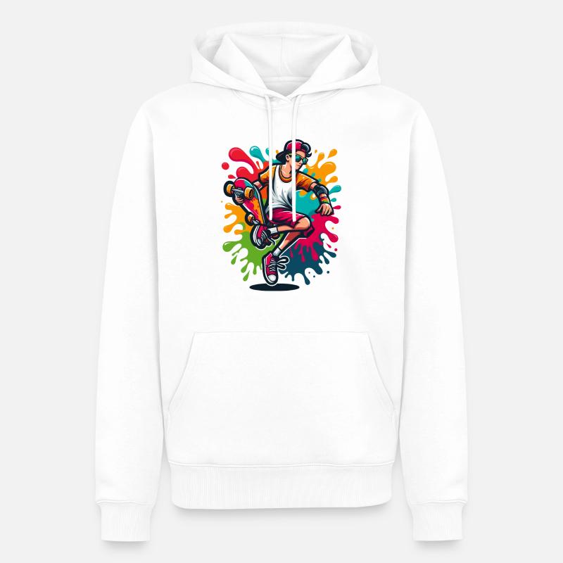 Skateboard mit Farbklecksen - Männer Premium Bio Hoodie - Weiß