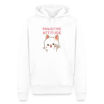 Pawsitive Attitude - Chat peace et kawaii - Sweat à capuche Premium bio Homme - blanc - Devant - Nico (187cm)