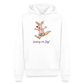 Fröhliches Känguru Cartoon - Rosa Hemd, grüne Shorts - Männer Premium Bio Hoodie - Weiß - Vorne - Nico (187cm)