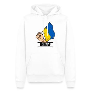 Flag Ukraine fist text UKRAINE - Men’s Premium Organic Hoodie - white - Front - Nico (187cm)