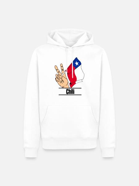 Flagge Chile Friedenszeichen Text 'Chile' - Männer Premium Bio Hoodie - Weiß