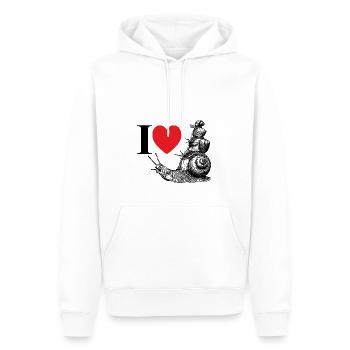 J’aime les escargots - un cœur pour les escargots - Sweat à capuche Premium bio Homme - blanc - Devant - Nico (187cm)