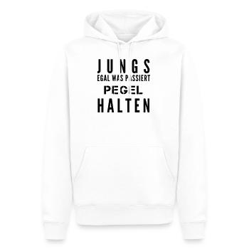 THE FASHION TEE - JUNGS PEGEL HALTEN - Männer Premium Bio Hoodie - Weiß - Vorne - Nico (187cm)