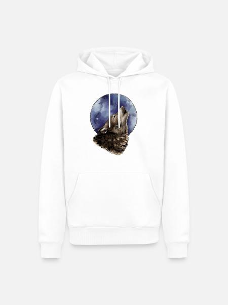 Wolf And Moon - Men’s Premium Organic Hoodie - white