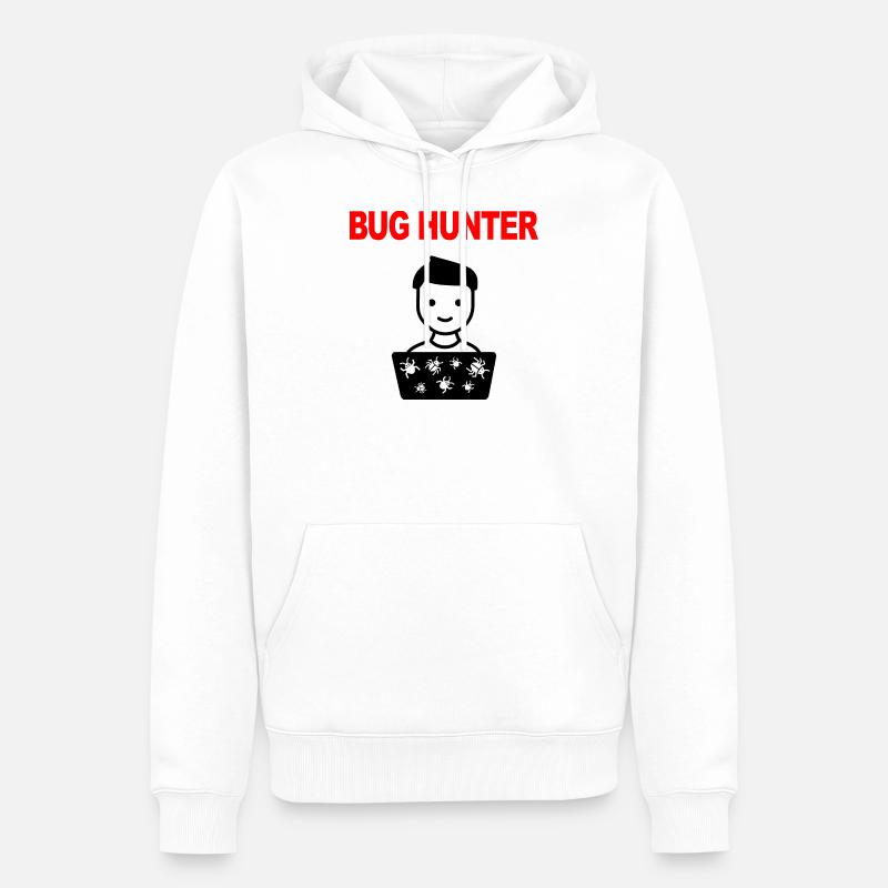 Bug Hunter, Test software, Programmatore, IT, Bug - Felpa con cappuccio ecologica premium da uomo - bianco