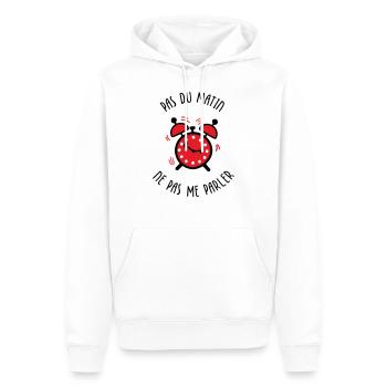 Pas du matin, ne pas me parler - Sweat à capuche Premium bio Homme - blanc - Devant - Nico (187cm)