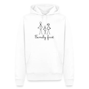 La famille d’abord - Famille des bonhommes bâtons - Sweat à capuche Premium bio Homme - blanc - Devant - Nico (187cm)