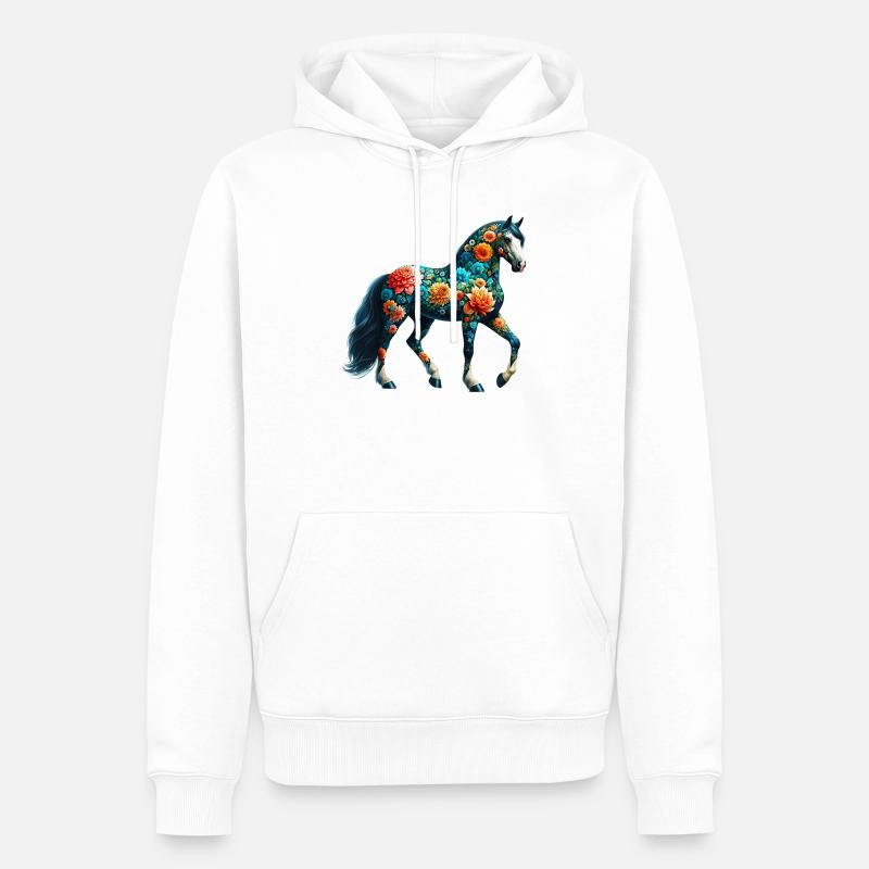 Pferd mit Blumen geschmückt - Männer Premium Bio Hoodie - Weiß