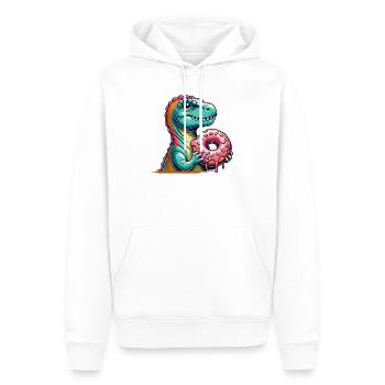 Dino-Donut-Motiv: Ein Abenteuer für Naschkatzen - Männer Premium Bio Hoodie - Weiß - Vorne - Nico (187cm)