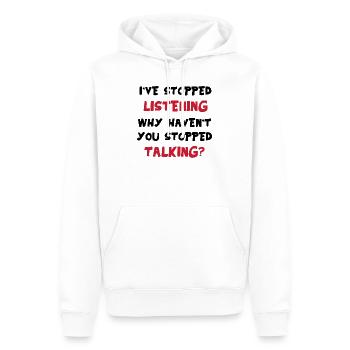 I'm not listening – sarcastic saying funny - Men’s Premium Organic Hoodie - white - Front - Nico (187cm)