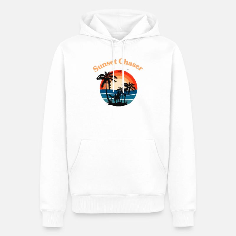 Retro Surfer Sunset Palm Tree Grafik - Männer Premium Bio Hoodie - Weiß