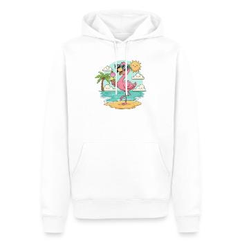 Flamingo am Strand mit Eis & Sonne - Männer Premium Bio Hoodie - Weiß - Vorne - Nico (187cm)