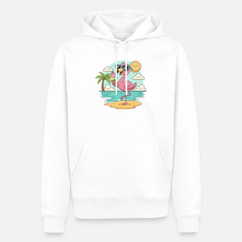 Flamingo am Strand mit Eis & Sonne - Männer Premium Bio Hoodie - Weiß