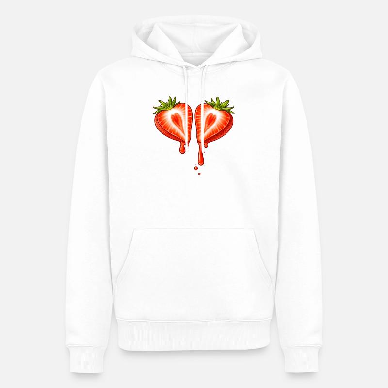 Geteilte Erdbeere mit Herzform  - Männer Premium Bio Hoodie - Weiß