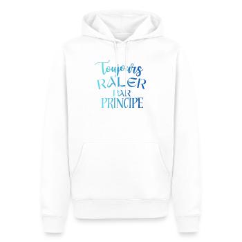 Always complaining on principle – funny phrase - Men’s Premium Organic Hoodie - white - Front - Nico (187cm)