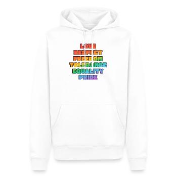 Regenbogenstolz-Werte - Männer Premium Bio Hoodie - Weiß - Vorne - Nico (187cm)