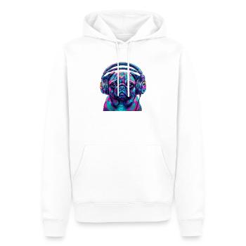 Pop Art Mops mit Kopfhörer Neon DJ Hund - Männer Premium Bio Hoodie - Weiß - Vorne - Nico (187cm)