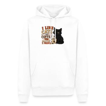 Ich mag Katzen und Kaffee und vielleicht drei Leute - Männer Premium Bio Hoodie - Weiß - Vorne - Nico (187cm)