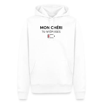 Mon chéri, tu m’épuises - Sweat à capuche Premium bio Homme - blanc - Devant - Nico (187cm)