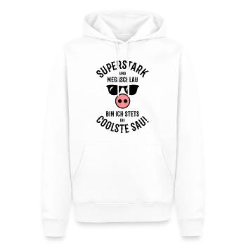 Superstark – Megaschlau – Coolste Sau (Cool) - Männer Premium Bio Hoodie - Weiß - Vorne - Nico (187cm)