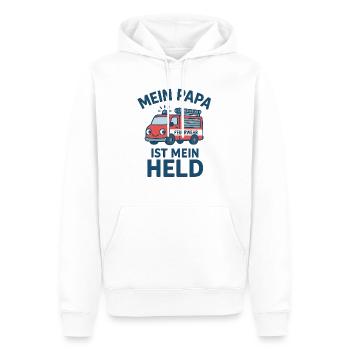Logo Feuerwehr Kinder "Mein Papa ist mein Held" - Männer Premium Bio Hoodie - Weiß - Vorne - Nico (187cm)
