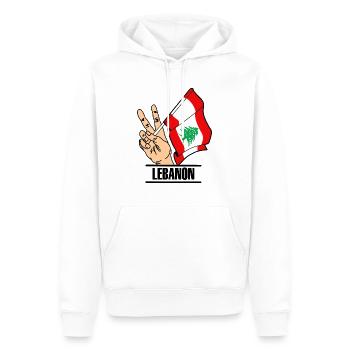 Flagge Libanon Friedenszeichen Text LIBANON - Männer Premium Bio Hoodie - Weiß - Vorne - Nico (187cm)