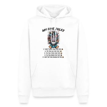 5 règles d’un drôle de gnome - Sweat à capuche Premium bio Homme - blanc - Devant - Nico (187cm)