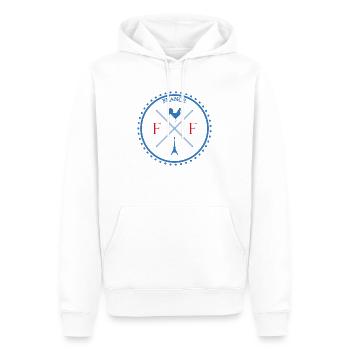 Île de France Paris Badge BBR - Sweat à capuche Premium bio Homme - blanc - Devant - Nico (187cm)