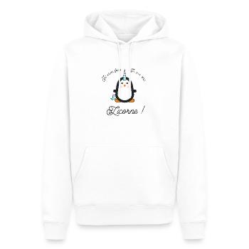Je m'en fous j'suis une licorne - pingouin - Sweat à capuche Premium bio Homme - blanc - Devant - Nico (187cm)