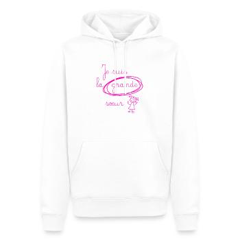 Je suis la grande soeur - version rose - Sweat à capuche Premium bio Homme - blanc - Devant - Nico (187cm)