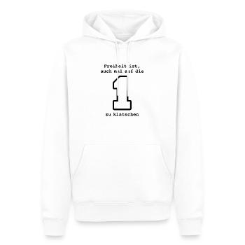 Auf die 1 - Männer Premium Bio Hoodie - Weiß - Vorne - Nico (187cm)