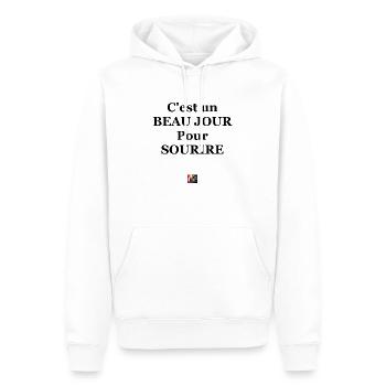 C'est un BEAU JOUR pour SOURIRE - Jeux de Mots Fra - Sweat à capuche Premium bio Homme - blanc - Devant - Nico (187cm)