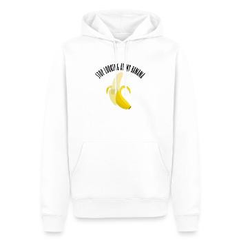 Arrêtez de regarder mon t-shirt énonciation drôle de banane - Sweat à capuche Premium bio Homme - blanc - Devant - Nico (187cm)