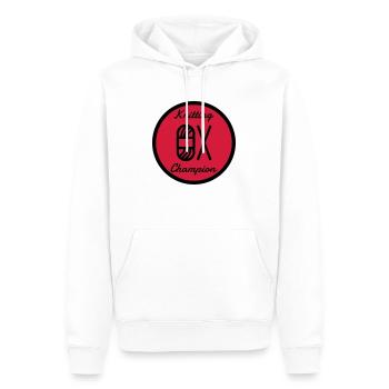 Tricot / Tricoter / Tricoteuse / Broderie - Sweat à capuche Premium bio Homme - blanc - Devant - Nico (187cm)