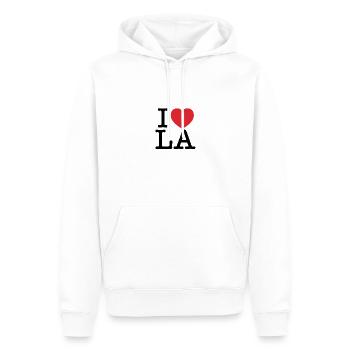 Ich liebe LA | Ich liebe Los Angeles | Ich Herz LA - Männer Premium Bio Hoodie - Weiß - Vorne - Nico (187cm)