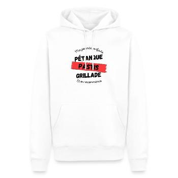 Pétanque, pastis, grillade et on recommence - Sweat à capuche Premium bio Homme - blanc - Devant - Nico (187cm)