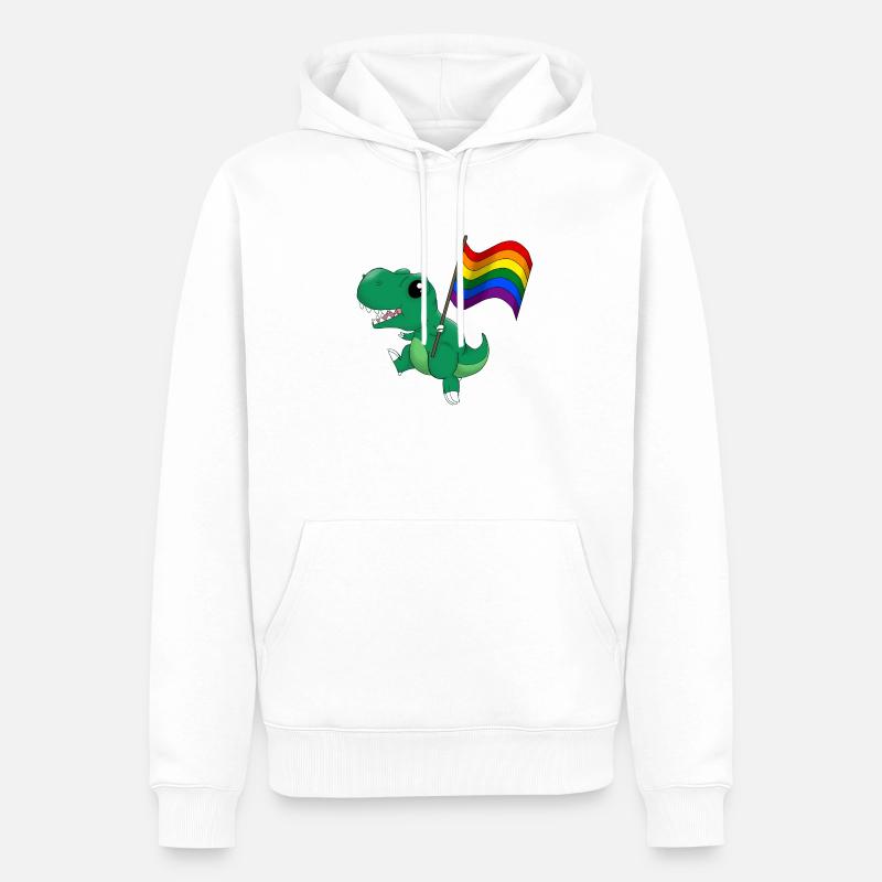 Arc-en-ciel dinosaure T-Rex Pride - Sweat à capuche Premium bio Homme - blanc