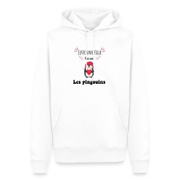 Juste une fille qui aime les pingouins - Sweat à capuche Premium bio Homme - blanc - Devant - Nico (187cm)