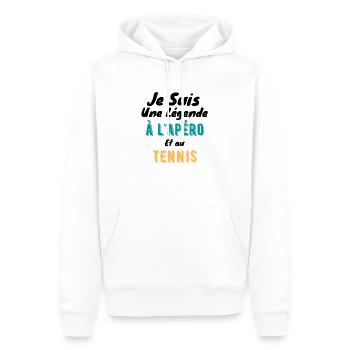 je suis une légende à l apéro et à la tennis - Sweat à capuche Premium bio Homme - blanc - Devant - Nico (187cm)