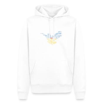 Friedenstaube / MIR (wordcloud Ukrainische Flagge) - Männer Premium Bio Hoodie - Weiß - Vorne - Nico (187cm)
