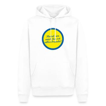Tout autour de moi tout est joie ! - Sweat à capuche Premium bio Homme - blanc - Devant - Nico (187cm)