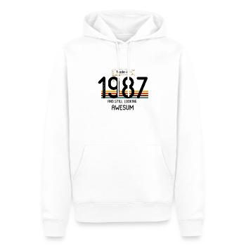 1987 - Männer Premium Bio Hoodie - Weiß - Vorne - Nico (187cm)