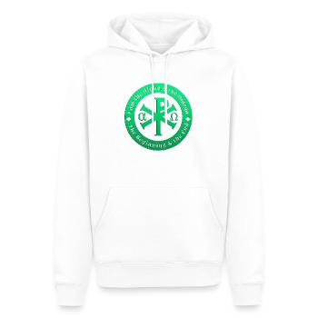 Symbole début fin Alpha Oméga Dieu Chrétien - Sweat à capuche Premium bio Homme - blanc - Devant - Nico (187cm)
