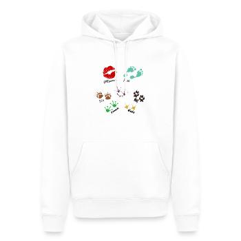 Fußabdrücke vom Bauernhof. Welche Tiere siehst du? - Männer Premium Bio Hoodie - Weiß - Vorne - Nico (187cm)