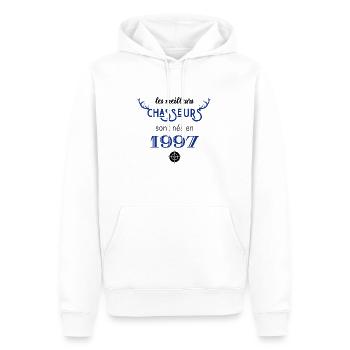 Anniversaire chasseur 1997 - Sweat à capuche Premium bio Homme - blanc - Devant - Nico (187cm)