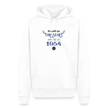 Anniversaire chasseur 1954 - Sweat à capuche Premium bio Homme - blanc - Devant - Nico (187cm)