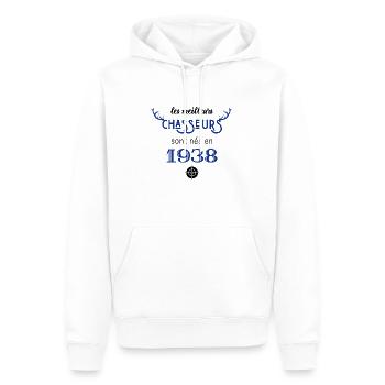 Anniversaire chasseur 1938 - Sweat à capuche Premium bio Homme - blanc - Devant - Nico (187cm)